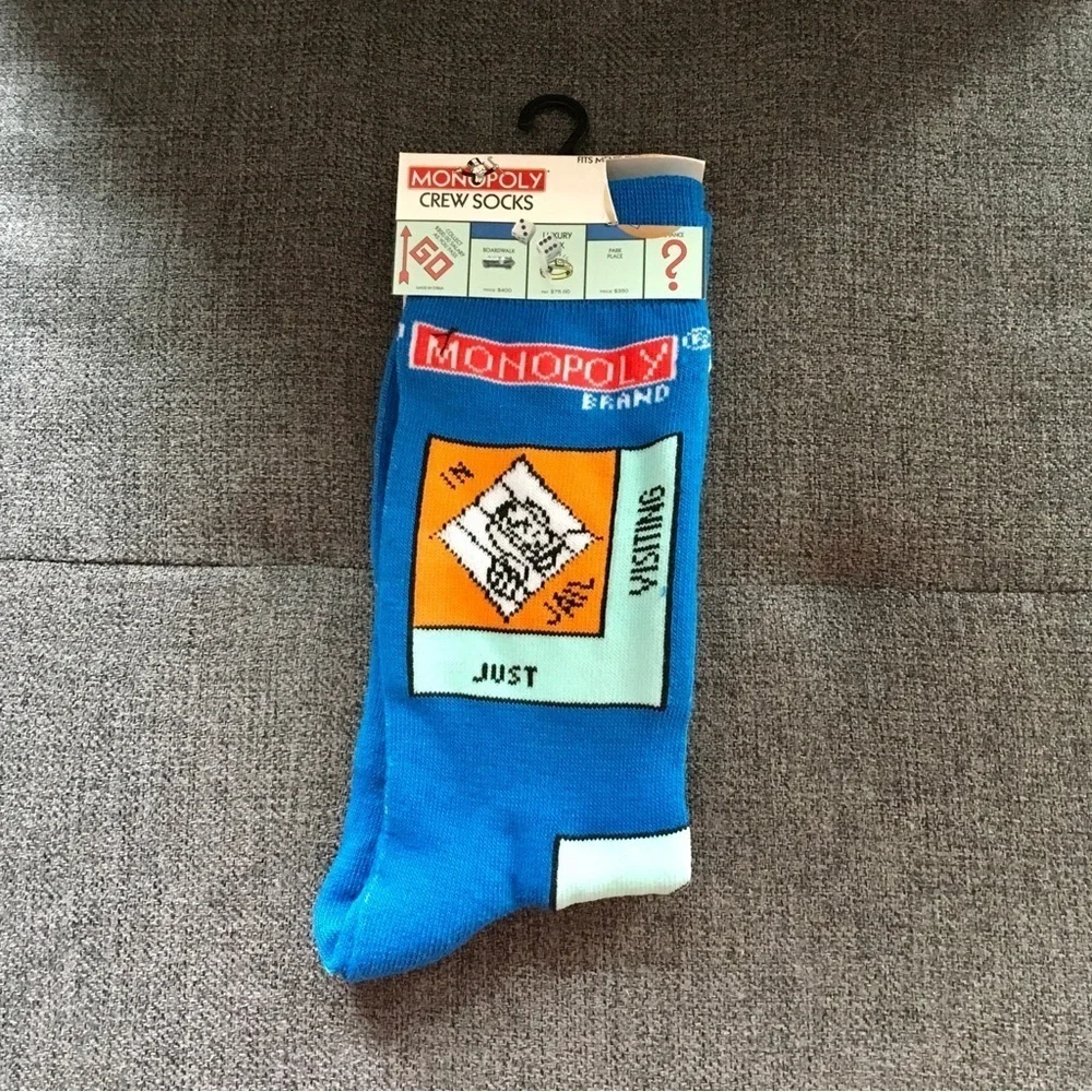 Novelty “Monopoly” Money Game Crew Socks, Blue, Green, Unisex
